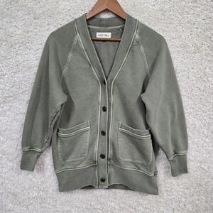 Alex Mill Fleece Cardigan Women Small Green Cotton Button Front Sweatshirt